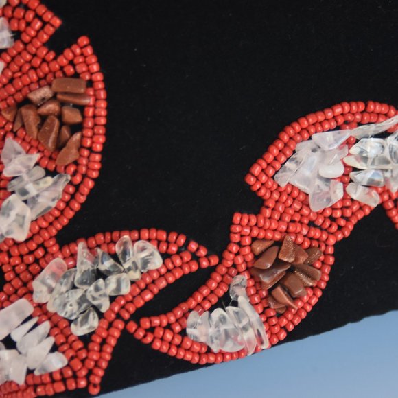 Vintage NEW w/tag Velvet Beaded Black Bag, Ermo Collection Rock/Clear/Seed Beads - Picture 10 of 15